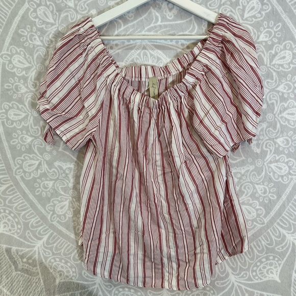 ALLISON JOY RED WHITE STRIPE OFF THE SHOULDER TOP XL 732 SHIRT BLOUSE PEASANT - Picture 1 of 11